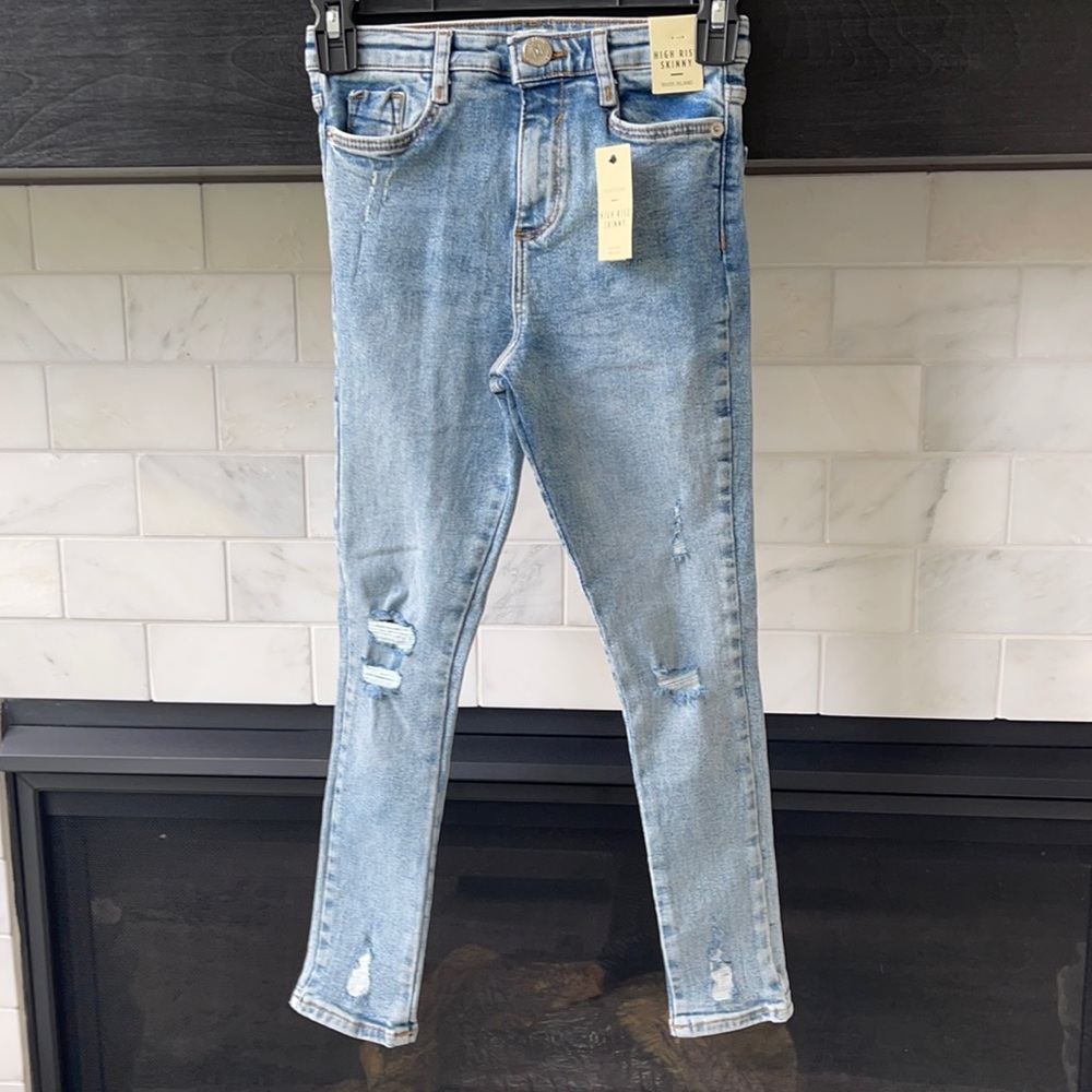 River Island Denim Girls 9Y NWT Light Distressed High rise Skinny